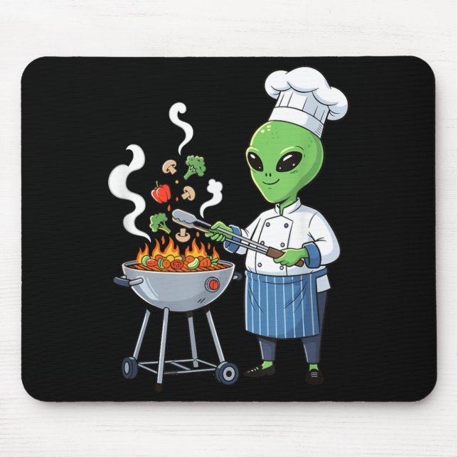 Funny Alien Chef Grilling Anime Fighterbles At Hot Mouse Mat (Front)