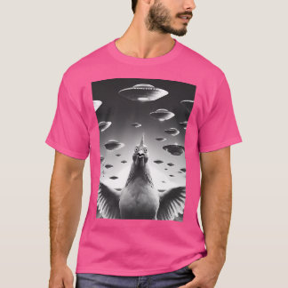 Funny Alien Chicken Ufo Dairy Chicken Selfie With T-Shirt