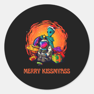 Funny Alien Christmas Shirt _ Merry Kissmy Tank To Classic Round Sticker