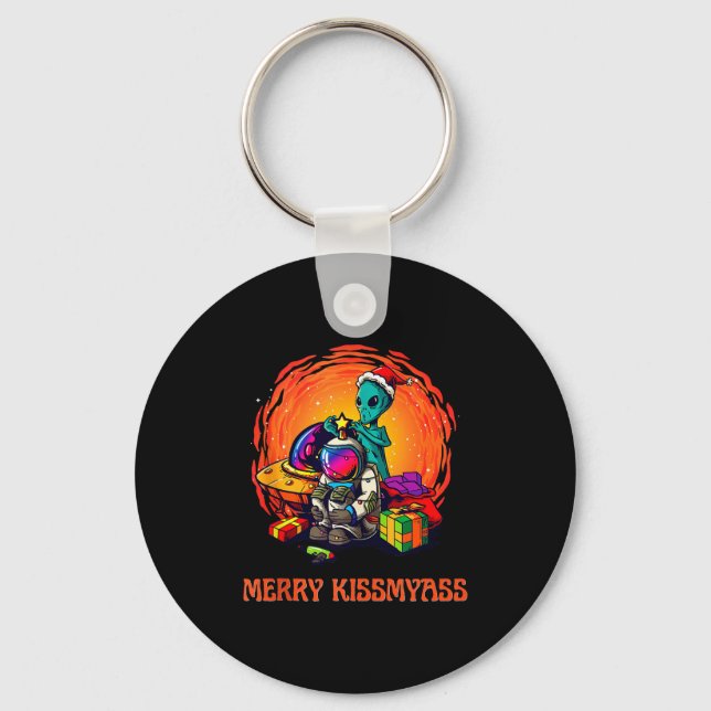 Funny Alien Christmas Shirt _ Merry Kissmy Tank To Key Ring (Front)