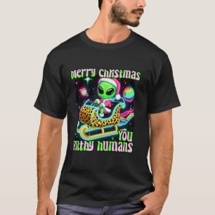 Funny alien Christmas Xmas women cute ufo sleigh a T-Shirt