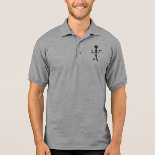 Funny alien dandy cartoon art cool polo shirt