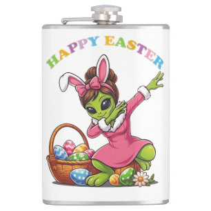 Funny Alien Easter Bunny Dabbing Cute Easter Egg Hip Flask