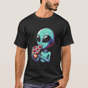 Funny Alien Eating Pizza Italian Food Alien Pizza T-Shirt