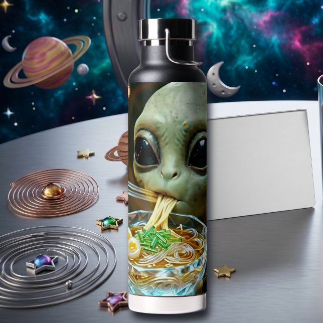 Funny Alien eating Ramen Noodles Water Bottle (Creator Uploaded)