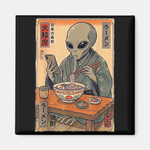 Funny alien eating ramen retro japanese men women magnet