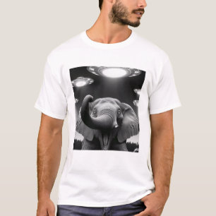 Funny Alien Elephant UFO Elephant Selfie with UFOs T-Shirt