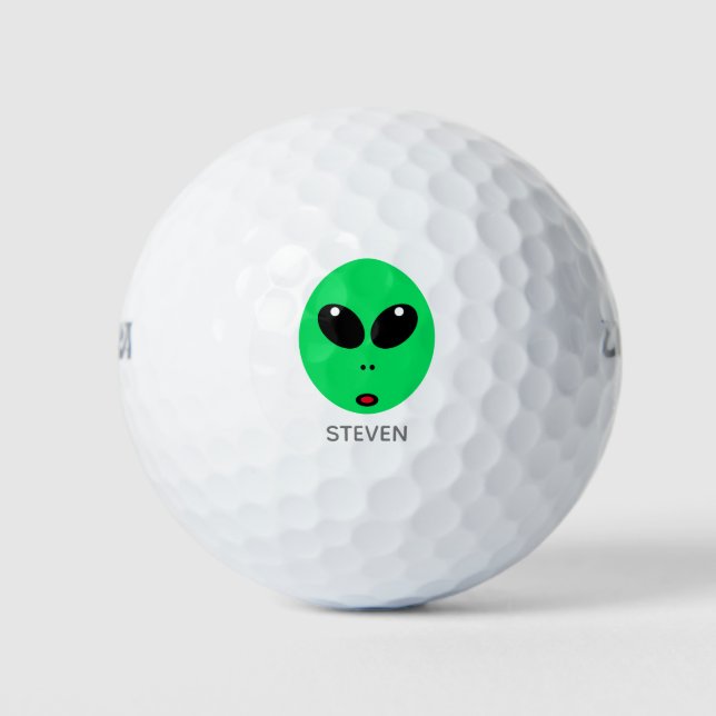 Funny Alien Face Cartoon Personalised Golf Balls (Front)