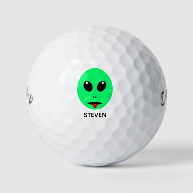 Funny Alien Face Personalised Name Mens Golf Balls (Front)