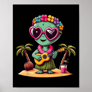 Funny Alien Hawaiian Costume Kids Summer Vacation Poster