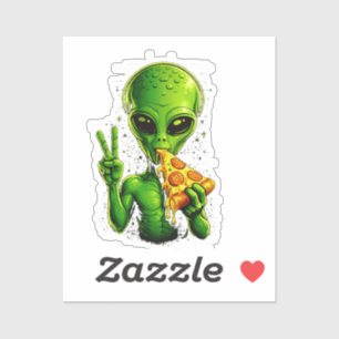 Funny Alien Head Eating Pizza UFO 