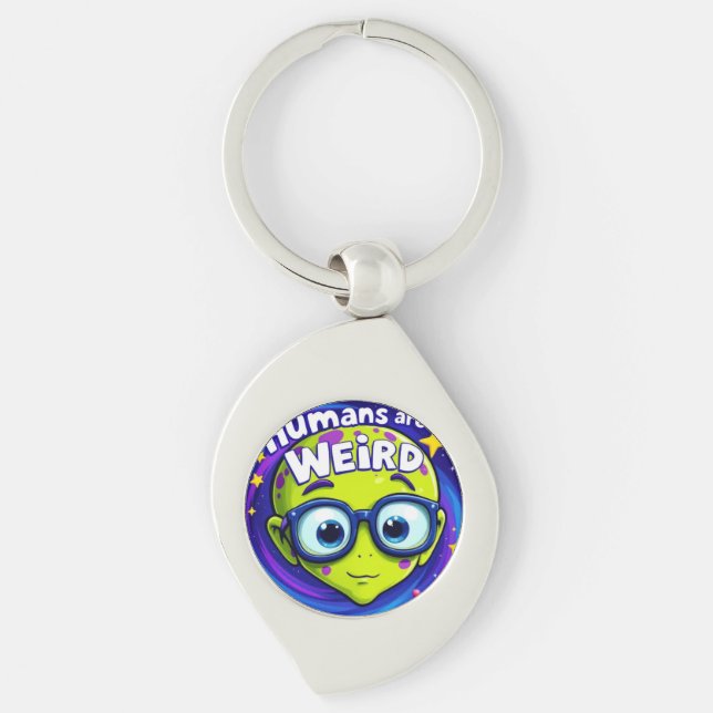 Funny Alien – “Humans Are Weird” Space Button Key Ring (Front)