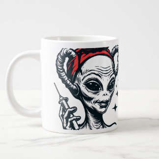 Funny alien hypodermic needle dose of reality large coffee mug