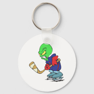 funny alien ice hockey player key ring