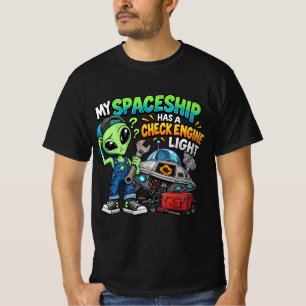 Funny Alien Mechanic Spaceship Check Engine Light T-Shirt