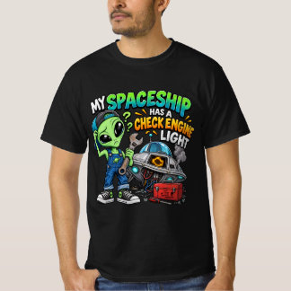 Funny Alien Mechanic Spaceship Check Engine Light T-Shirt