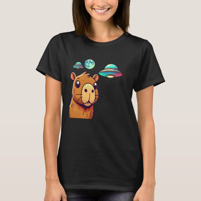 Funny Alien Meme Animal Lover Zookeeper Cute Capyb T-Shirt (Front)