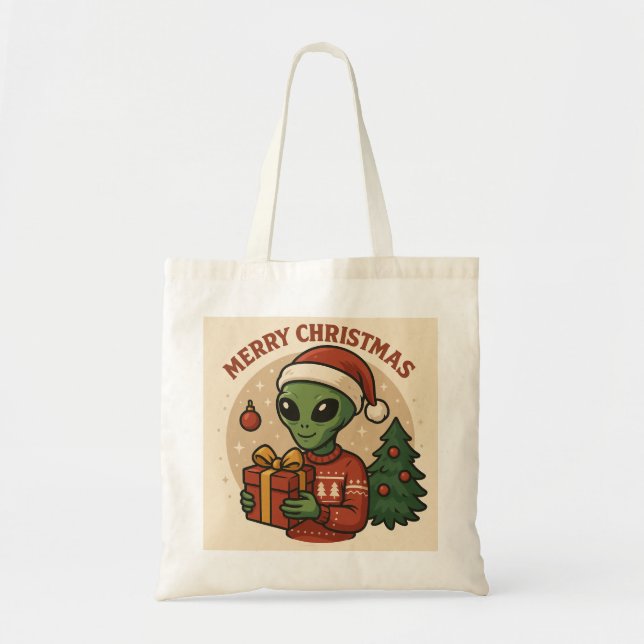 Funny Alien Merry Christmas Tote Bag (Front)