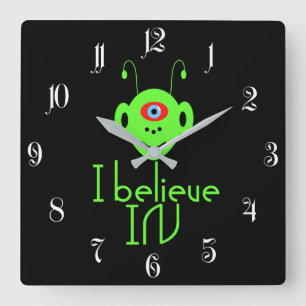 Funny alien monster square wall clock