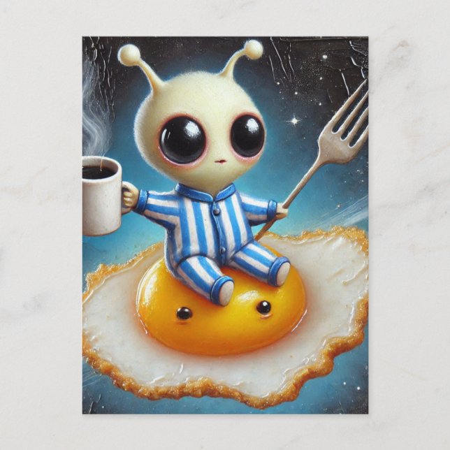Funny Alien on a Fried Egg in Space Postcard (Front)