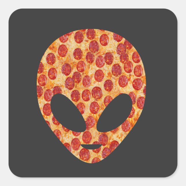 Funny Alien Pizza Head Square Sticker (Front)