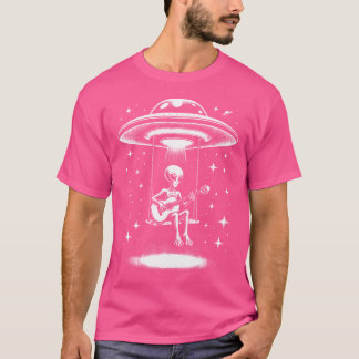 Funny Alien Playing Acoustic Guitar Rock And Roll  T-Shirt