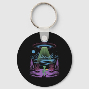 Funny Alien Playing Frisbee Cool Ufo Disc Golf Key Ring