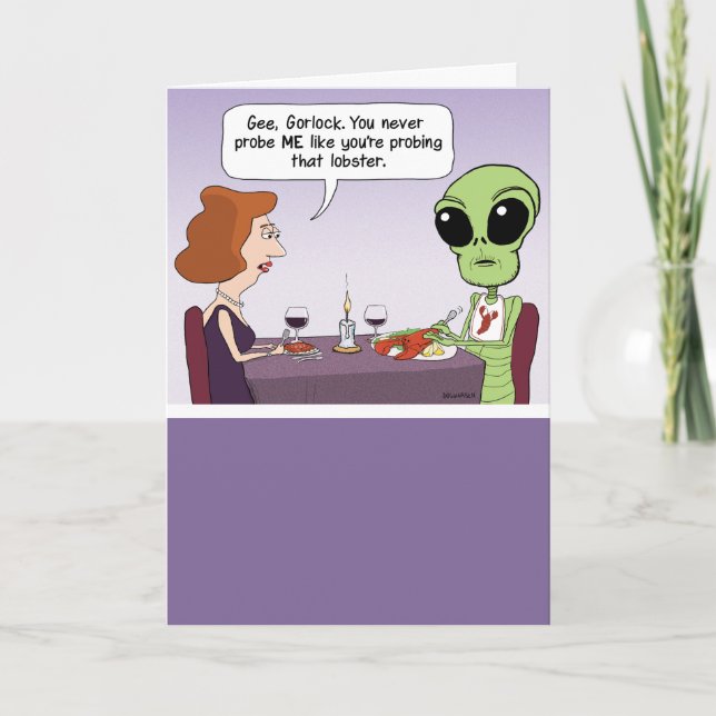 Funny Alien Probing a Lobster Birthday Card (Front)