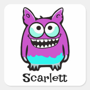 Funny Alien Purple Green Monster Cartoon Square Sticker