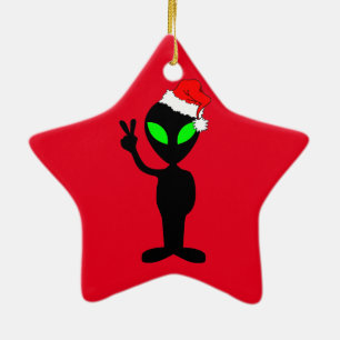 funny alien Santa Ceramic Tree Decoration