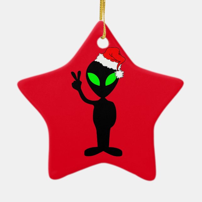 funny alien Santa Ceramic Tree Decoration (Back)
