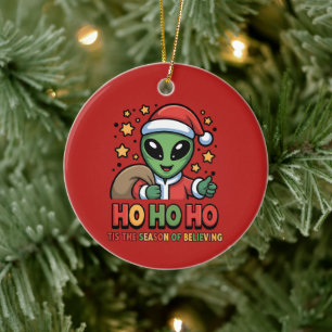 Funny Alien Santa Ceramic Tree Decoration