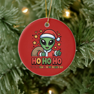 Funny Alien Santa Ceramic Tree Decoration