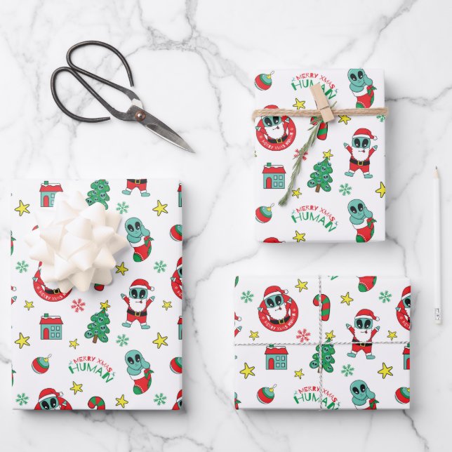 Funny Alien Santa Claus Christmas Xmas Wrapping Paper Sheet (Front)