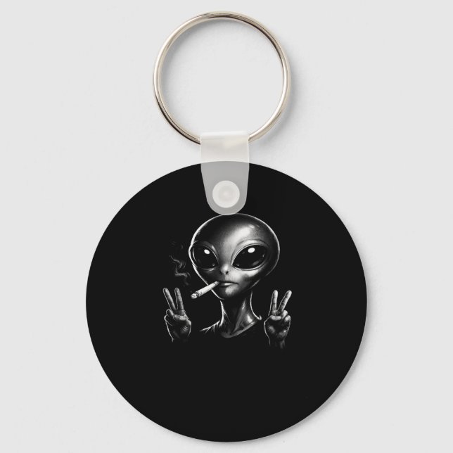 Funny Alien Smoking Cigarette Key Ring (Front)