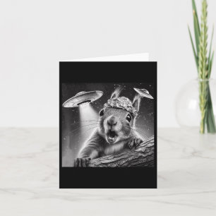 Funny Alien Squirrel Selfie With Alu Hat Ufo Encou Card