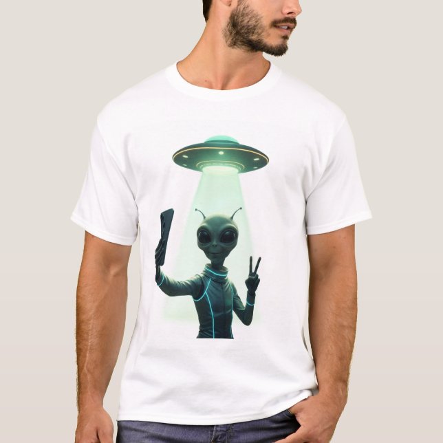 Funny Alien Taking Selfie T-Shirt for men & women  (Front)