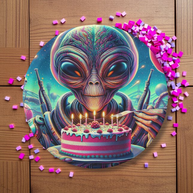 Funny Alien Themed Birthday Party  Paper Plate (Creator Uploaded)