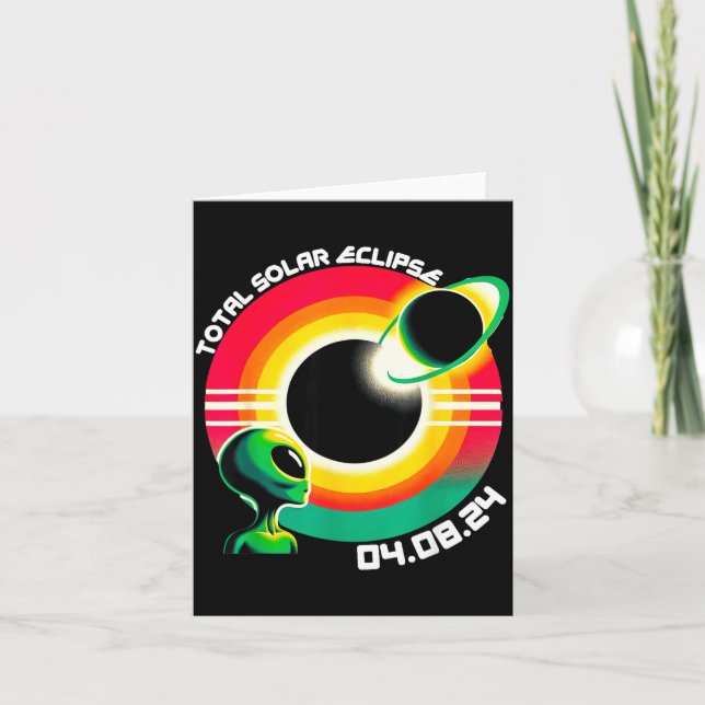 Funny Alien Total Solar Eclipse 4 Card (Front)