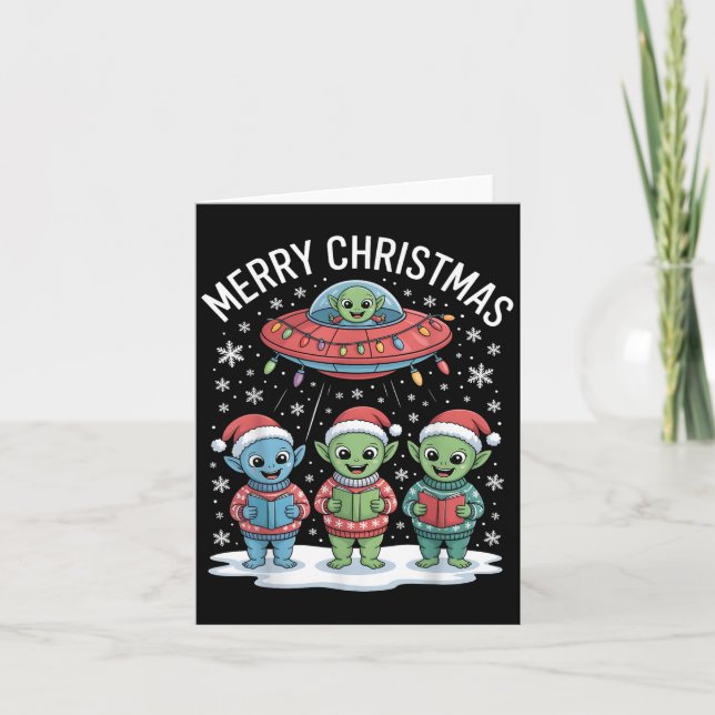 Funny Alien Trio Merry Ugly Christmas Santa Hat Gi Card (Front)
