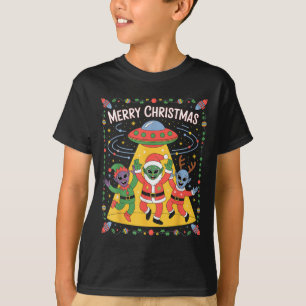 Funny Alien Trio Merry Ugly Christmas Santa Hat Gi T-Shirt