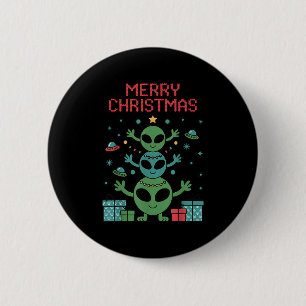 Funny Alien Trio Merry Ugly Christmas Santa Hat Xm 6 Cm Round Badge