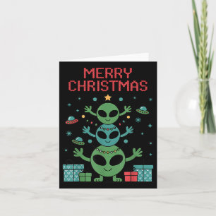 Funny Alien Trio Merry Ugly Christmas Santa Hat Xm Card
