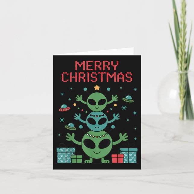 Funny Alien Trio Merry Ugly Christmas Santa Hat Xm Card (Front)