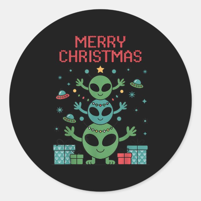 Funny Alien Trio Merry Ugly Christmas Santa Hat Xm Classic Round Sticker (Front)