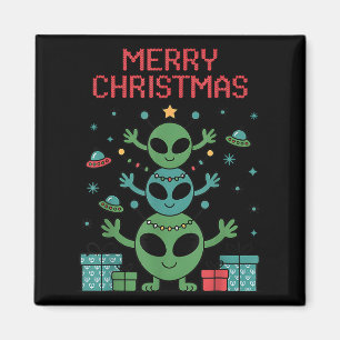 Funny Alien Trio Merry Ugly Christmas Santa Hat Xm Magnet