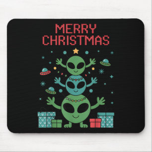 Funny Alien Trio Merry Ugly Christmas Santa Hat Xm Mouse Mat
