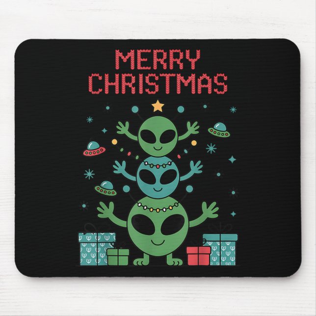 Funny Alien Trio Merry Ugly Christmas Santa Hat Xm Mouse Mat (Front)