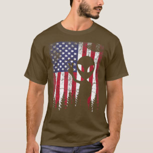 Funny Alien UFO American Flag 4th of July men wome T-Shirt