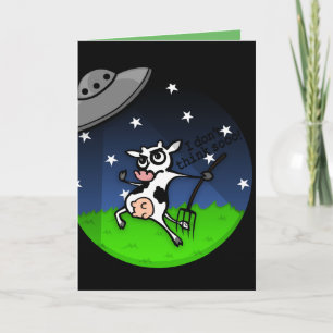 FUNNY ALIEN UFO COW ABDUCTION GREETING CARD